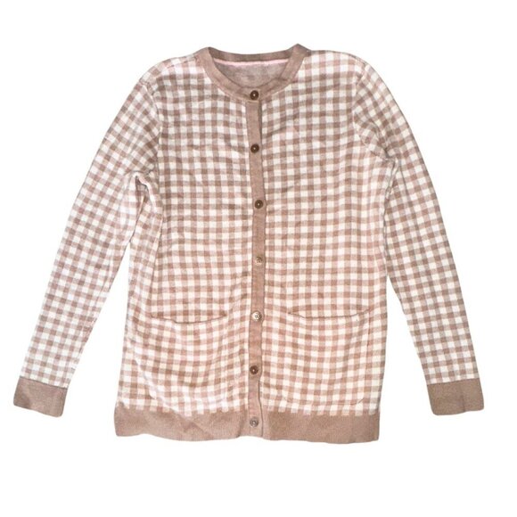 Size SIsaac Mizrahi Live! Gingham Jacquard Button Front Cardigan Cappuccino M - Picture 1 of 10